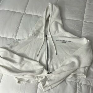 PLT cropped white hoodie